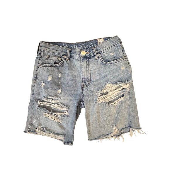 Free People We the Free Distressed Denim Shorts Light Wash Frayed Hem Size 26 - Picture 1 of 4